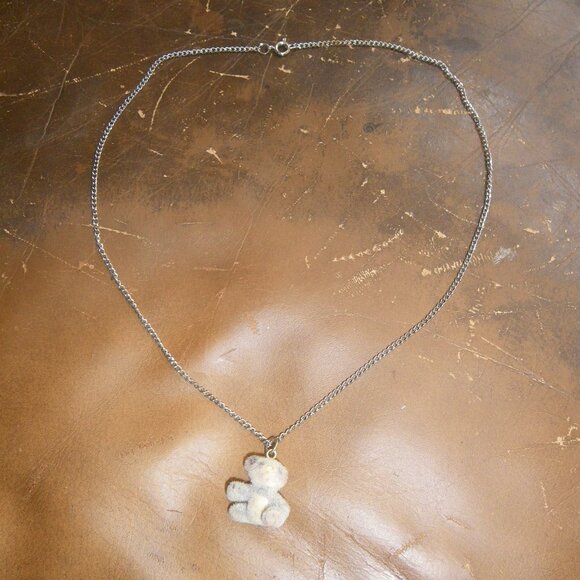 Vintage Jewelry - Vintage 1980's Gumball Machine Prize 18" Necklace w/ Fuzzy Panda Bear Charm
